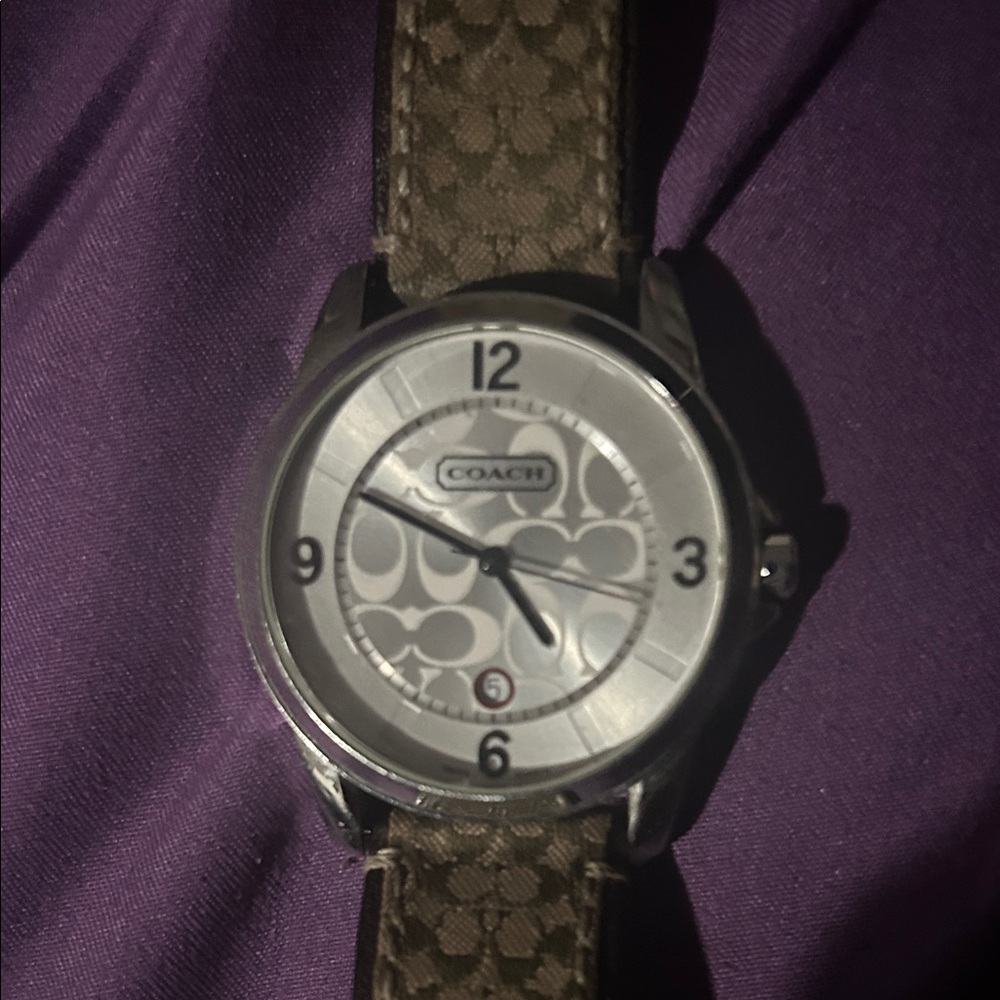 Coach Silver Dial With Brown Patterned Strap Watch - image 1